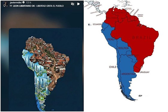 Milei posta imagem que chama Brasil de “favela” e exalta Argentina