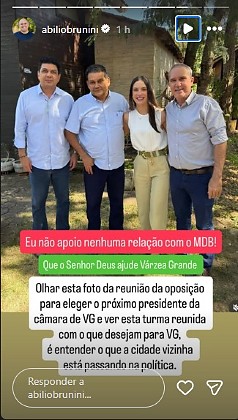 Abilio critica foto de Zaeli com Kalil e MDB: “Deus ajude VG” Prefeito de Cuiabá disse que não apoia “nenhuma relação com o MDB”