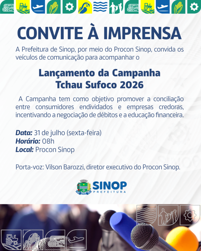 Prefeitura de Sinop lança na sexta (31) a 5ª edição da campanha Tchau Sufoco